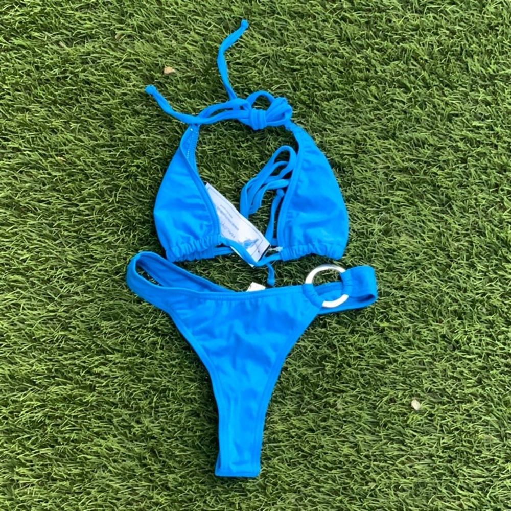Bright blue thong bikini
